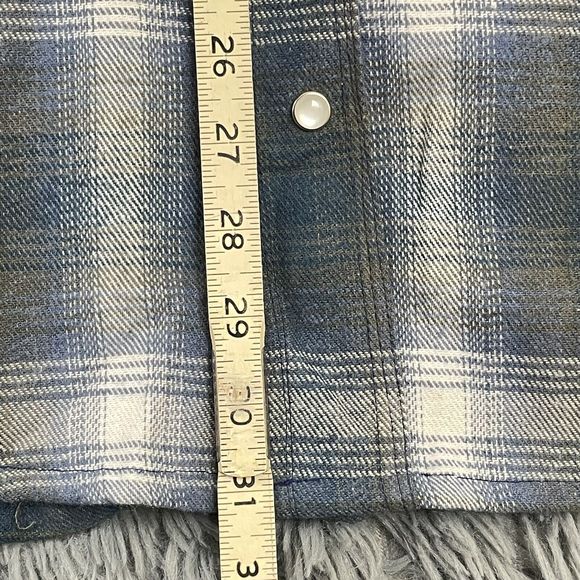 Men’s Extra Heavy Pearl Snap Plaid Flannel Outdoor Shacket Blue Gray Wht 2XL NWT - Picture 7 of 8